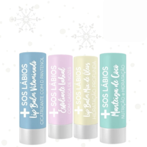 Kit com 4 Lip Balm - Mix Óleos - Manteiga Coco - Esfoliante Labial Casca Nozes - D-Pantenol