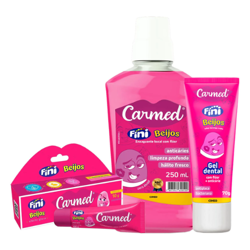 Kit Carmed Fini Beijos Hidratante, Enxaguante e Gel Dental